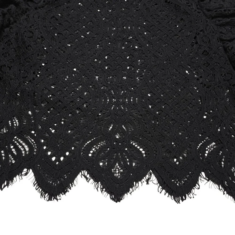 Zara‎ Crop Top Women Medium Black Sheer Open Knit Bell Sleeve Whimsigoth Ruffle